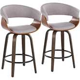 Vintage Mod 26" Swivel Counter Stool in Walnut Glazed Wood & Stone Fabric (Set of 2)